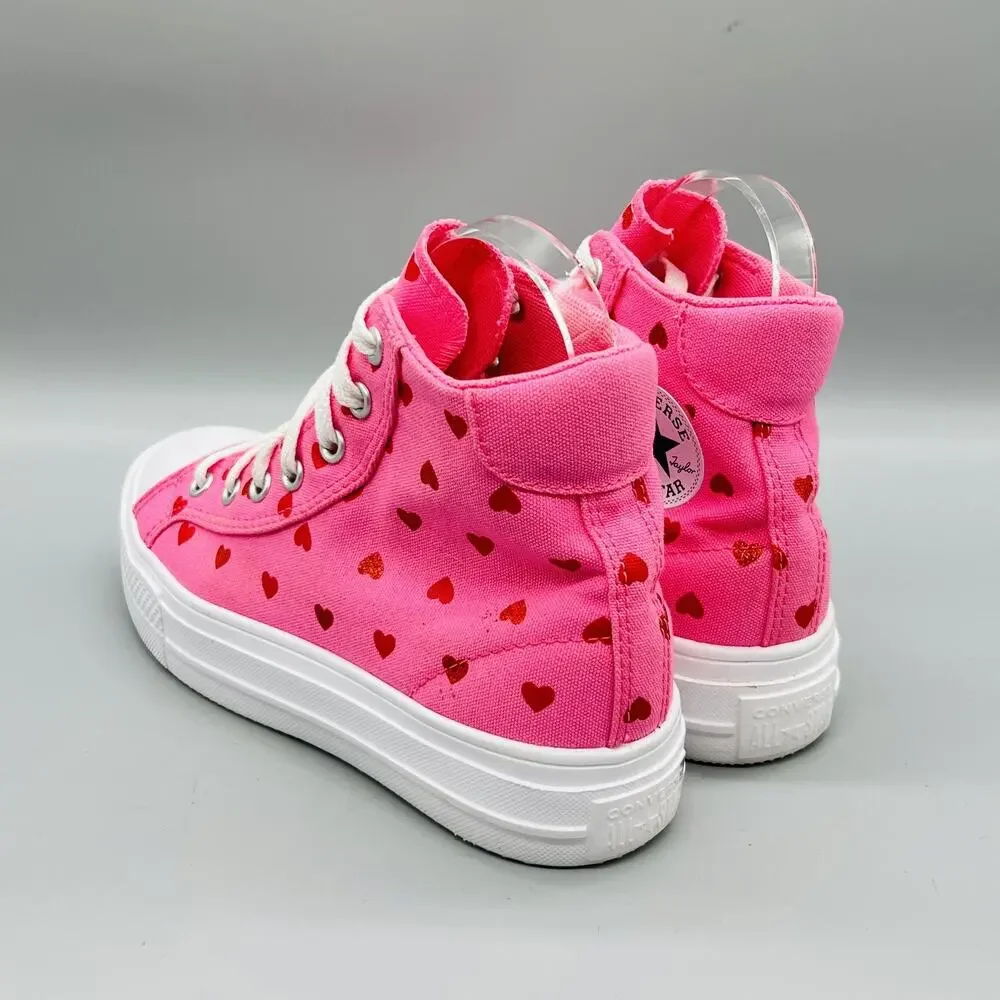 Converse Shoes Youth Girls 3 Pink Canvas Heart Print All Star High Top Sneakers